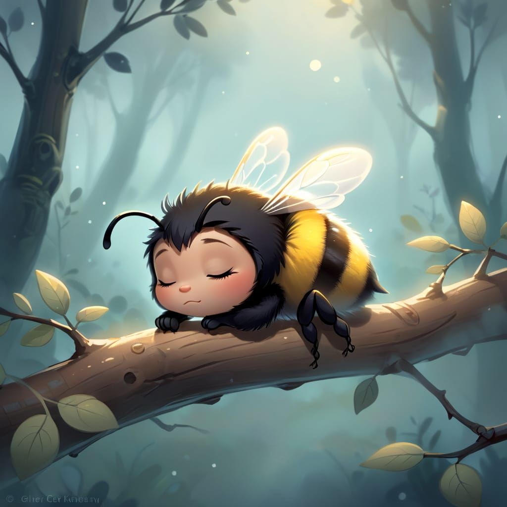 Sleeping Bumblebee in Whimsical Cartoon Style