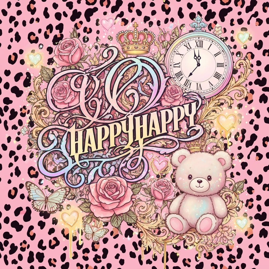 Kawaii Pink Leopard Print World with Gothic Roses and Crown