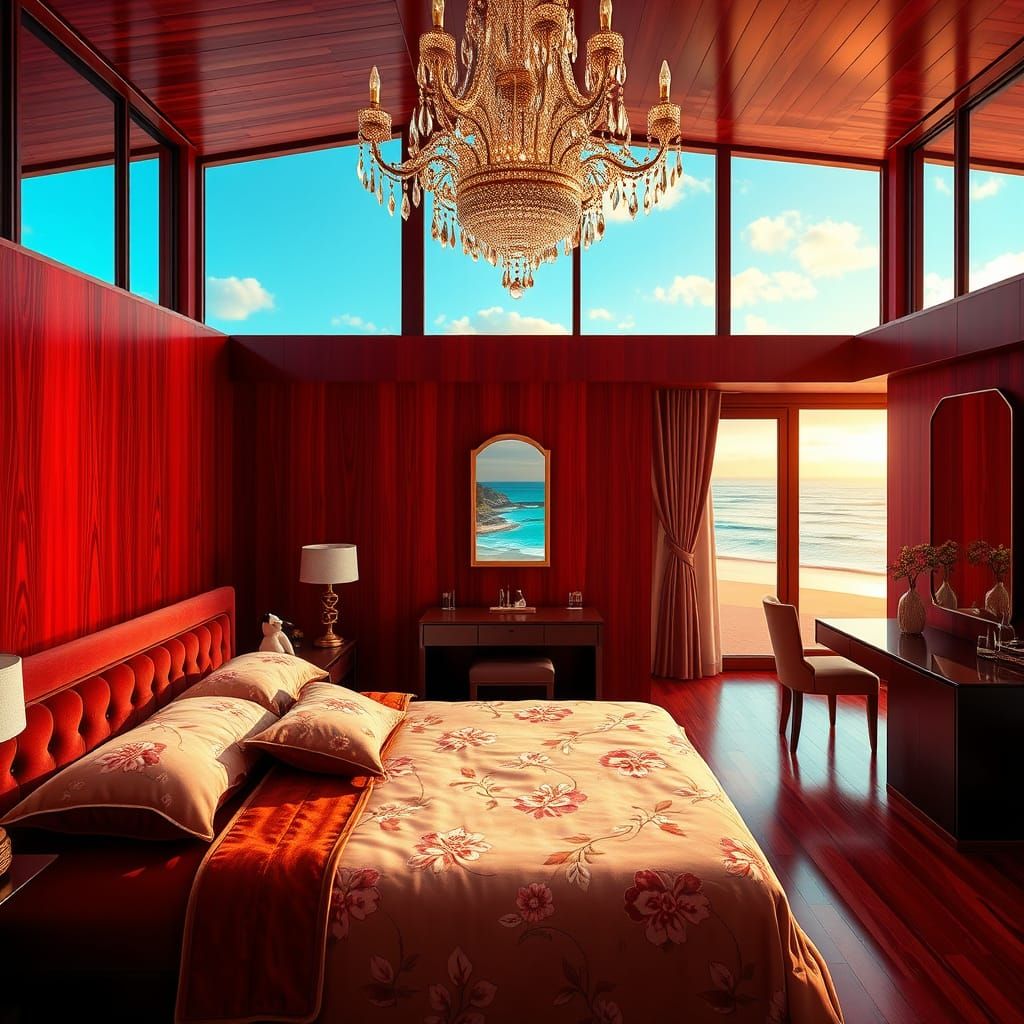 Luxurious Retreat with Crimson Redwood Walls and Gucci-Inspi...