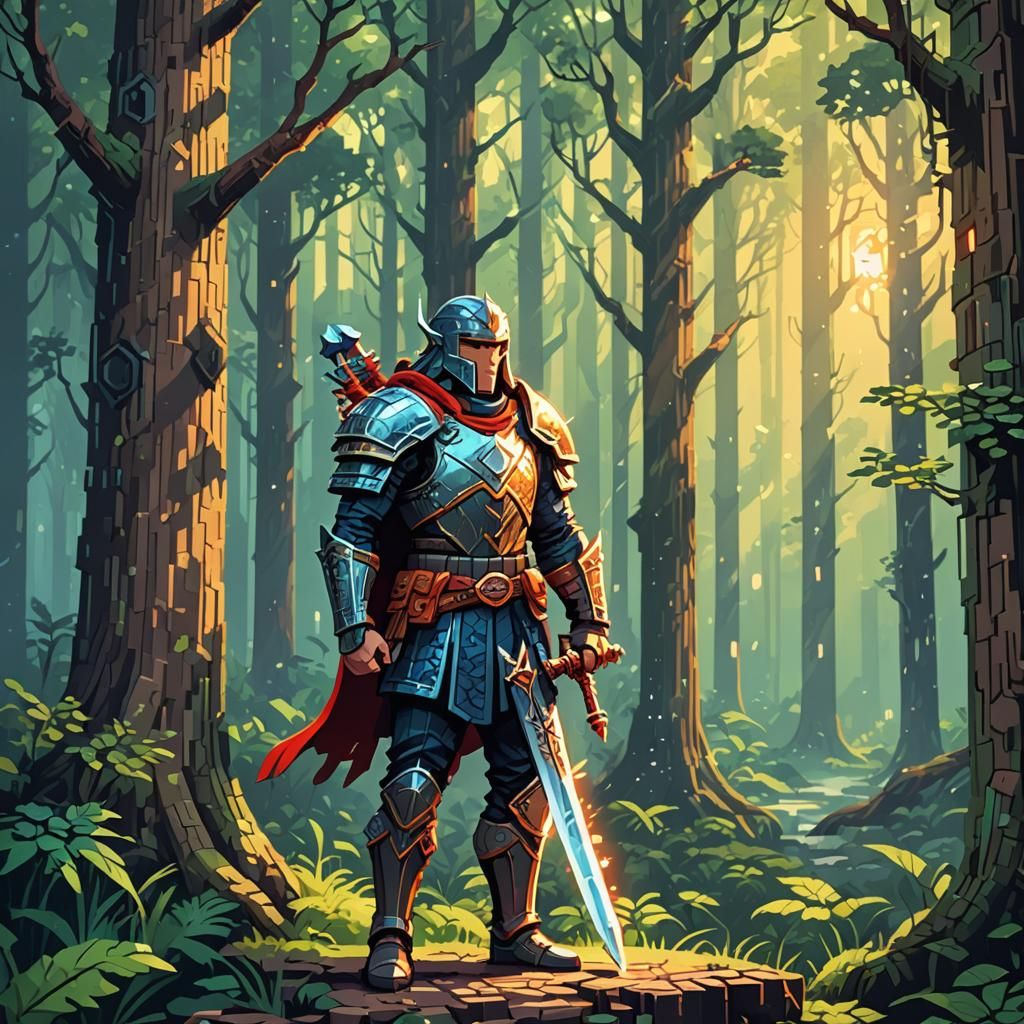 Hero in Fantasy Forest Pixel Art