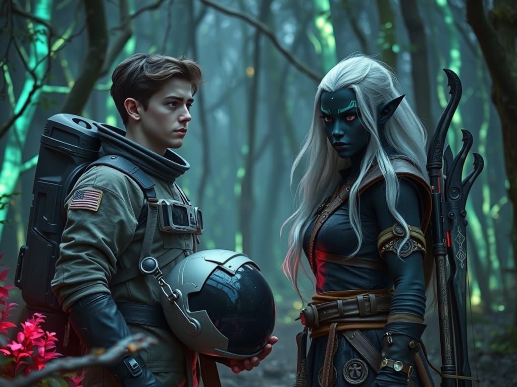 Cosmic Encounter in a Glowing Forest