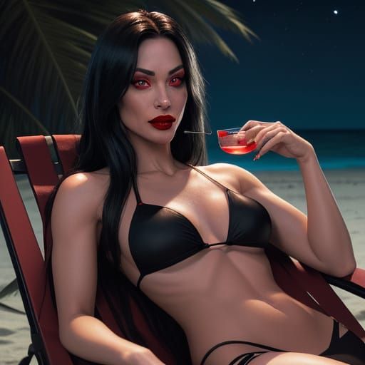 Vampire Goddess Basks in Moonlit Glow