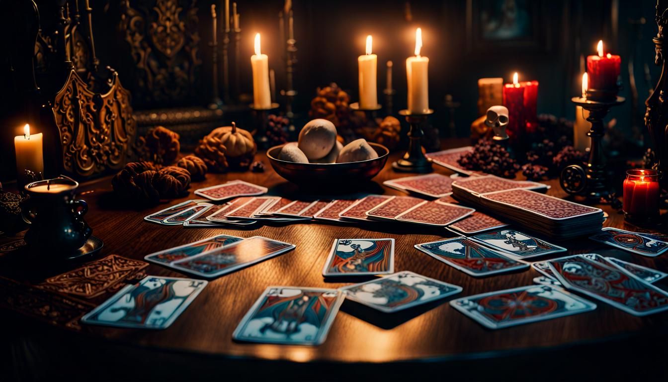 Spooky Horror Tarot Card Spread in Dark Fantasy