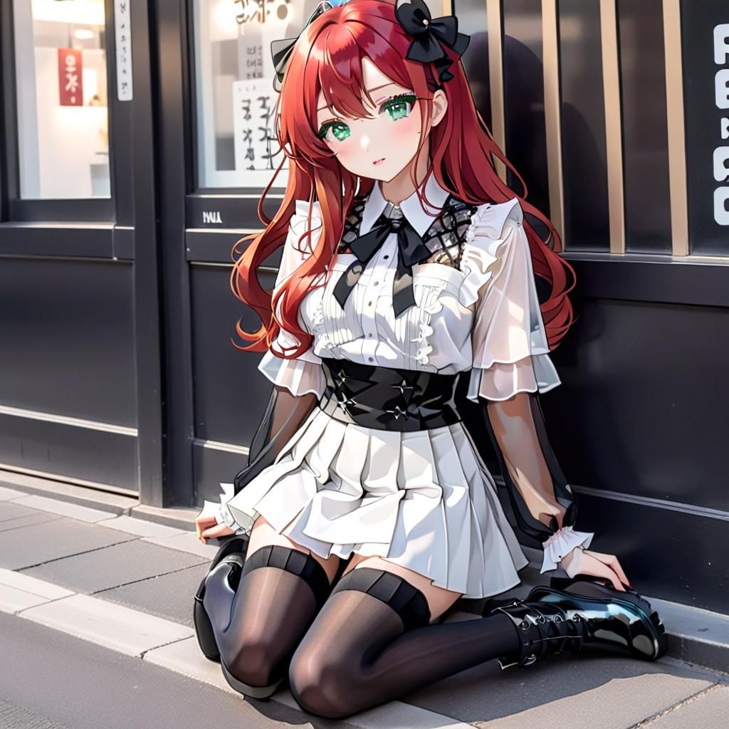 sticker design, sticker, a cute half-Japanese girl (long wav...