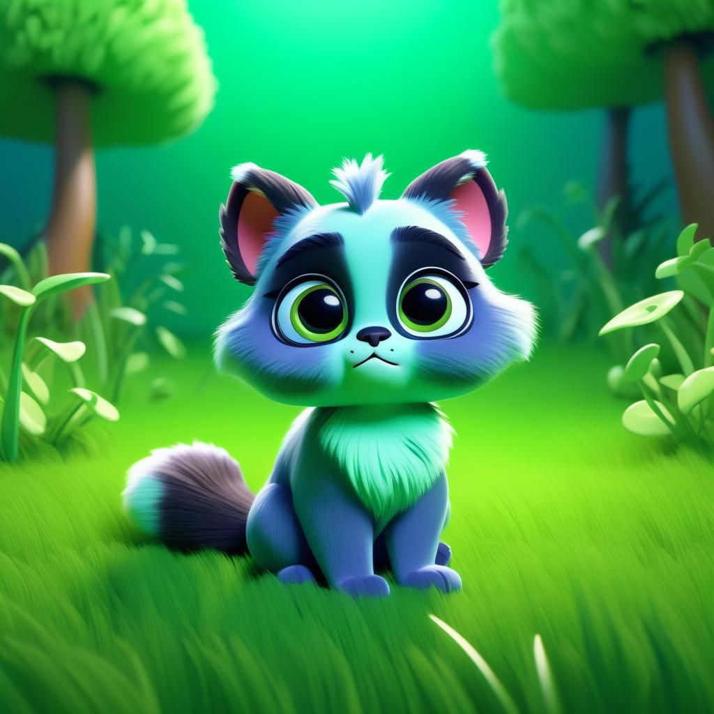Furry Animal in Lush Field: 3D Digital Art