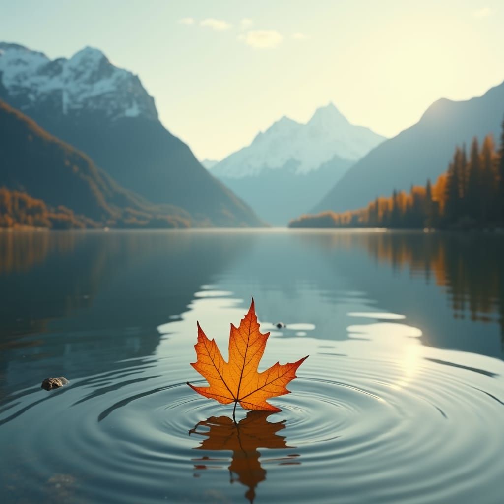 Autumn Maple Leaf Falls on Swiss Lake