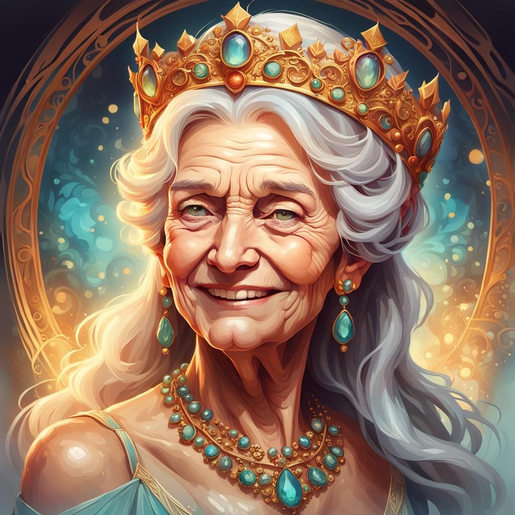 Smiling Elderly Lady in Art Nouveau Style