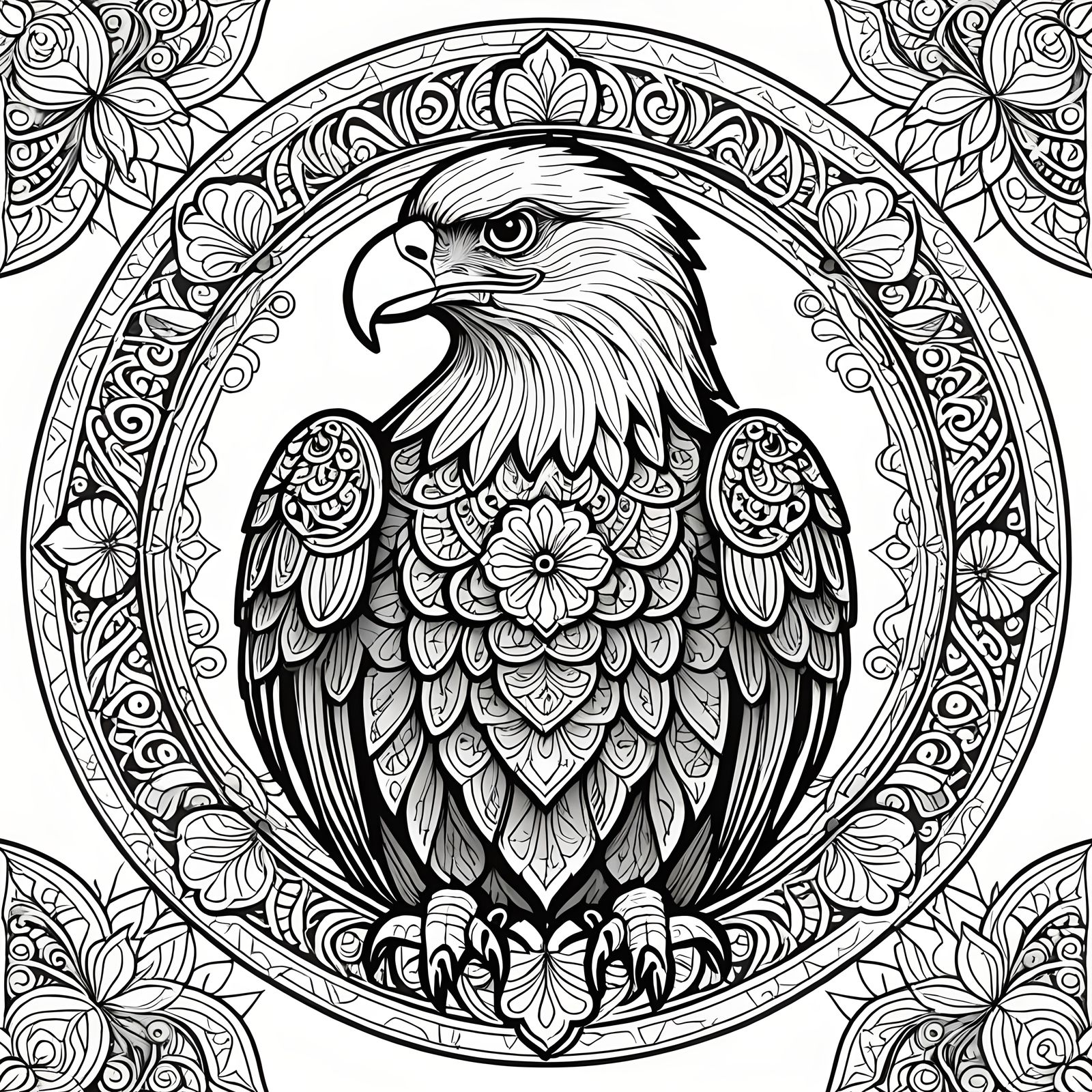 Eagle Mandala Coloring Page With Floral Patterns