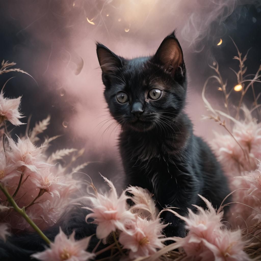 Dreaming Kitten Portrait in Ethereal Style