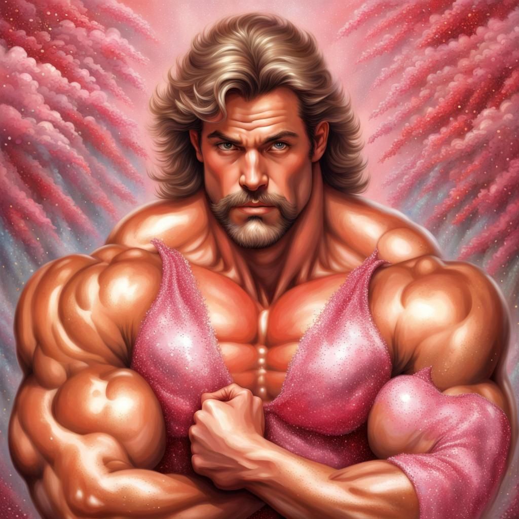Glittering Muscle Man Valentine in Ethereal Style