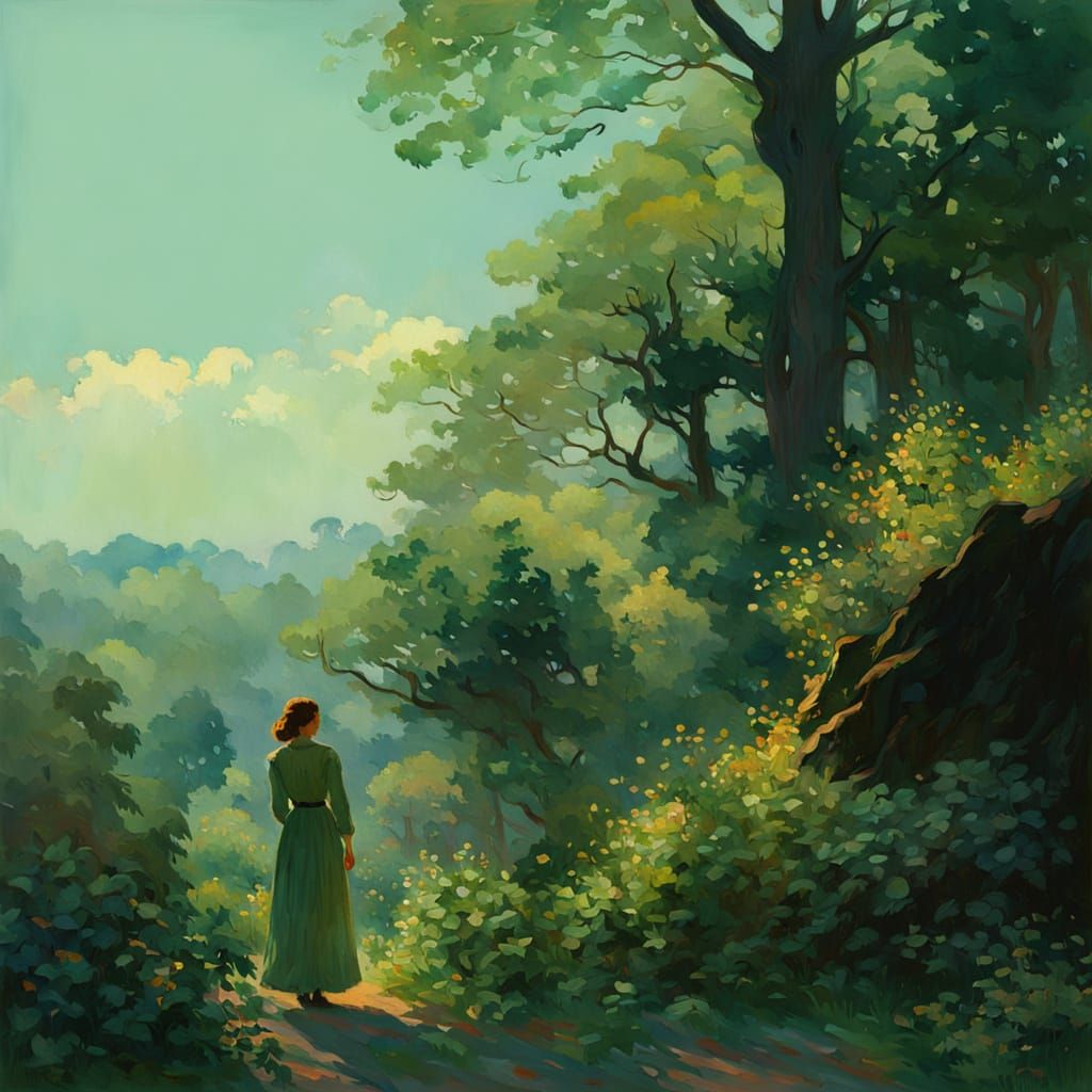 Impressionist Forest Walk in Golden Light