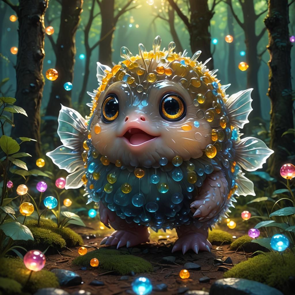 Glowing Chibi Creature in Magical Forest