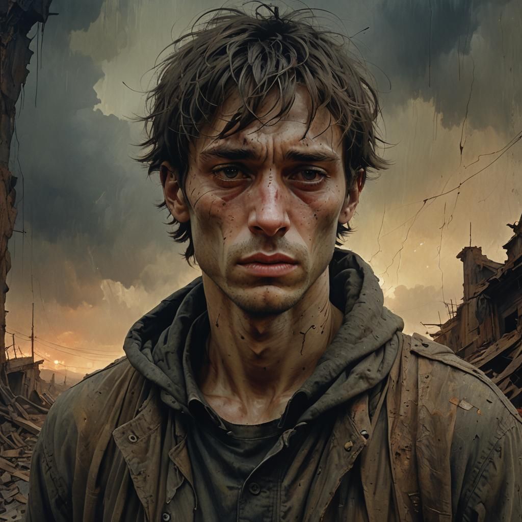 Melancholic Young Man Portrait in Dark Fantasy Style