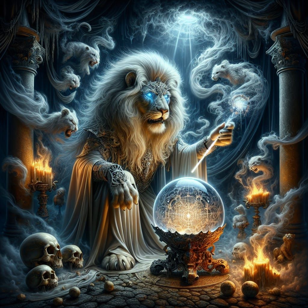 Glamorous White Lion Sorcerer Foretells Prophecy