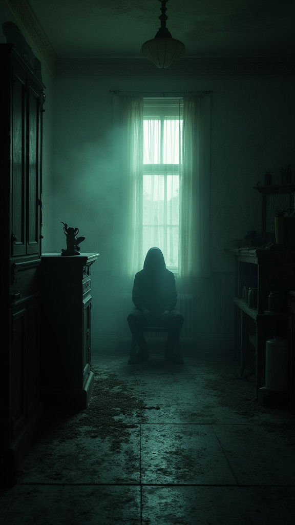 Invisible Figure in Abandoned Home, Cinematic Film Still