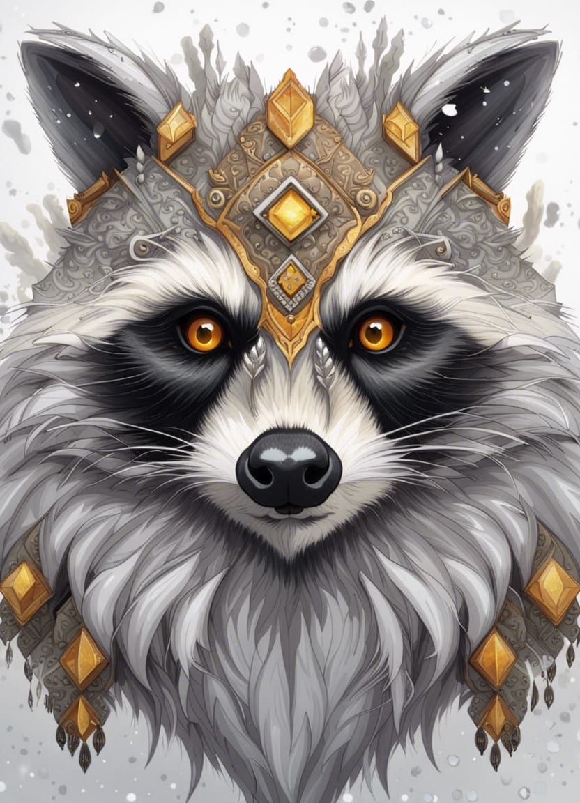 Fantasy Crystal Raccoon Portrait in Snowstorm