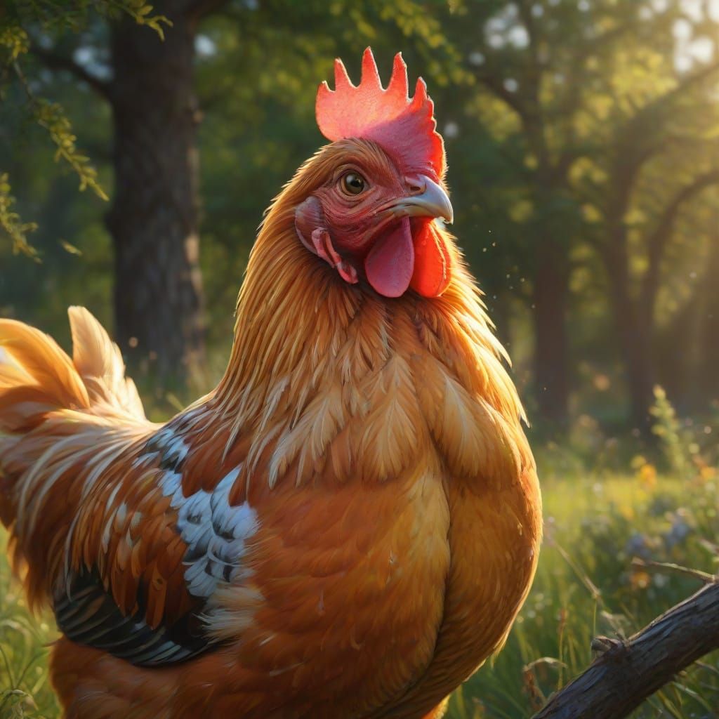 Colorful Chicken Portrait in Hyper-Realistic Oil Painting