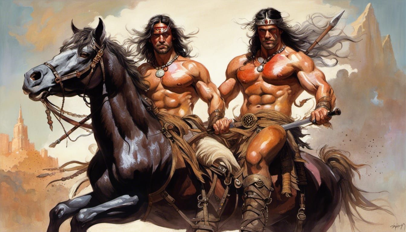 Conan the Barbarian Riding a Unicorn Portrait