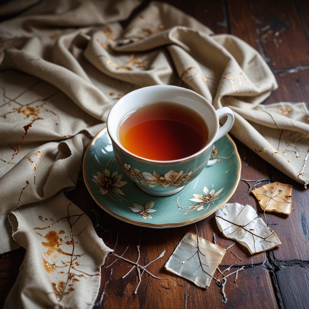 Tea, Stained, Cracks, Silk, Memories