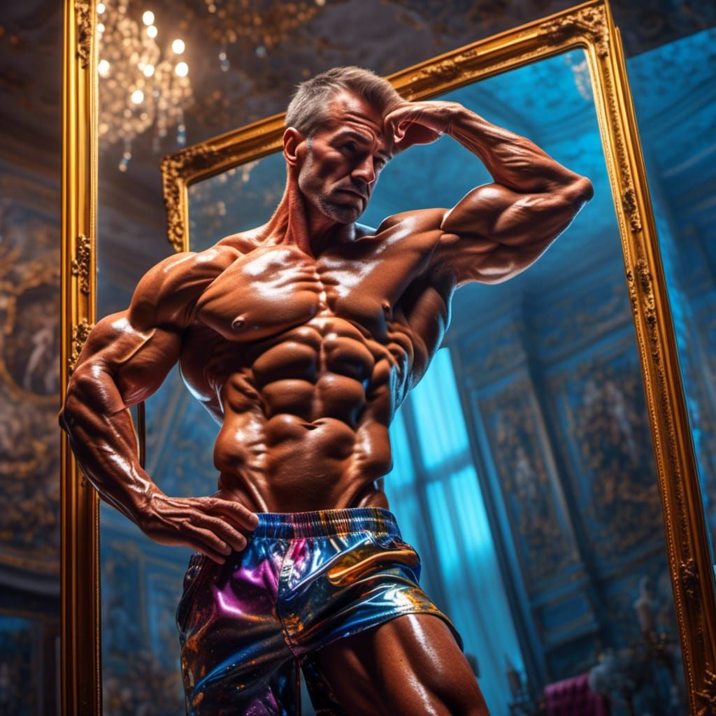 Hyperrealistic Bodybuilder Flexing in Colorful Splash Art