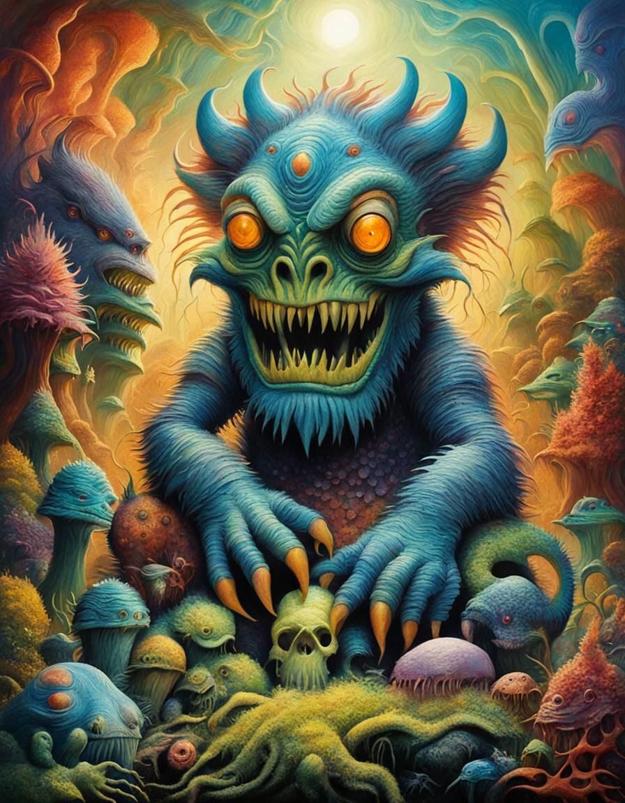 Detailed Monster Portrait in Art Nouveau Style