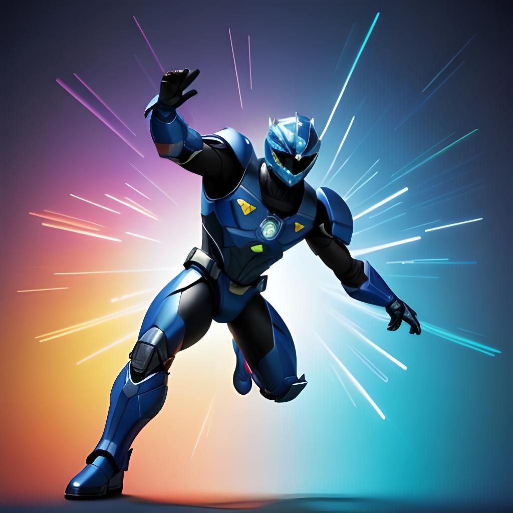 Blue Power Ranger in Pixar-style 3D Rendering