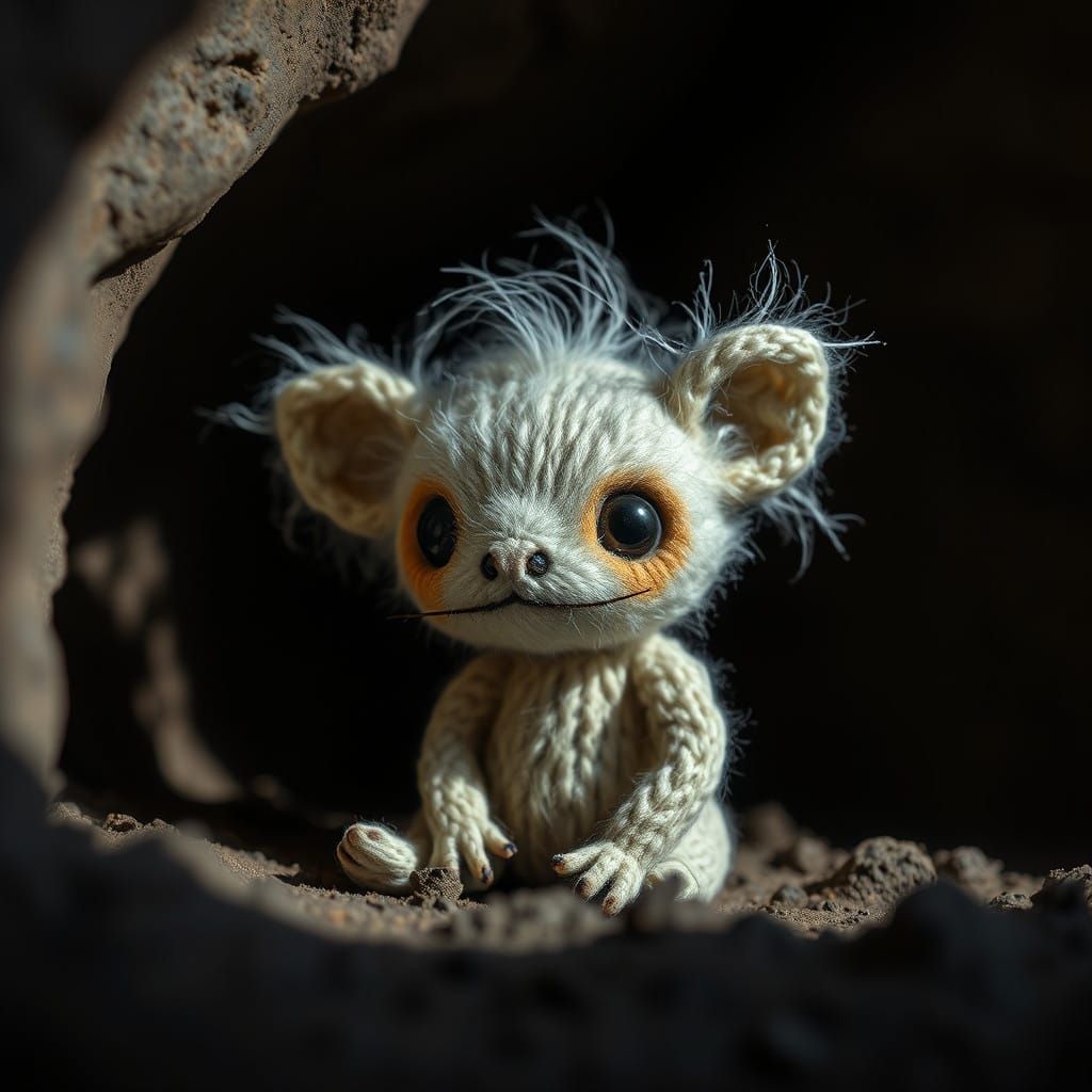 Whimsical Cave Creature in Moody, High-Contrast Lighting
