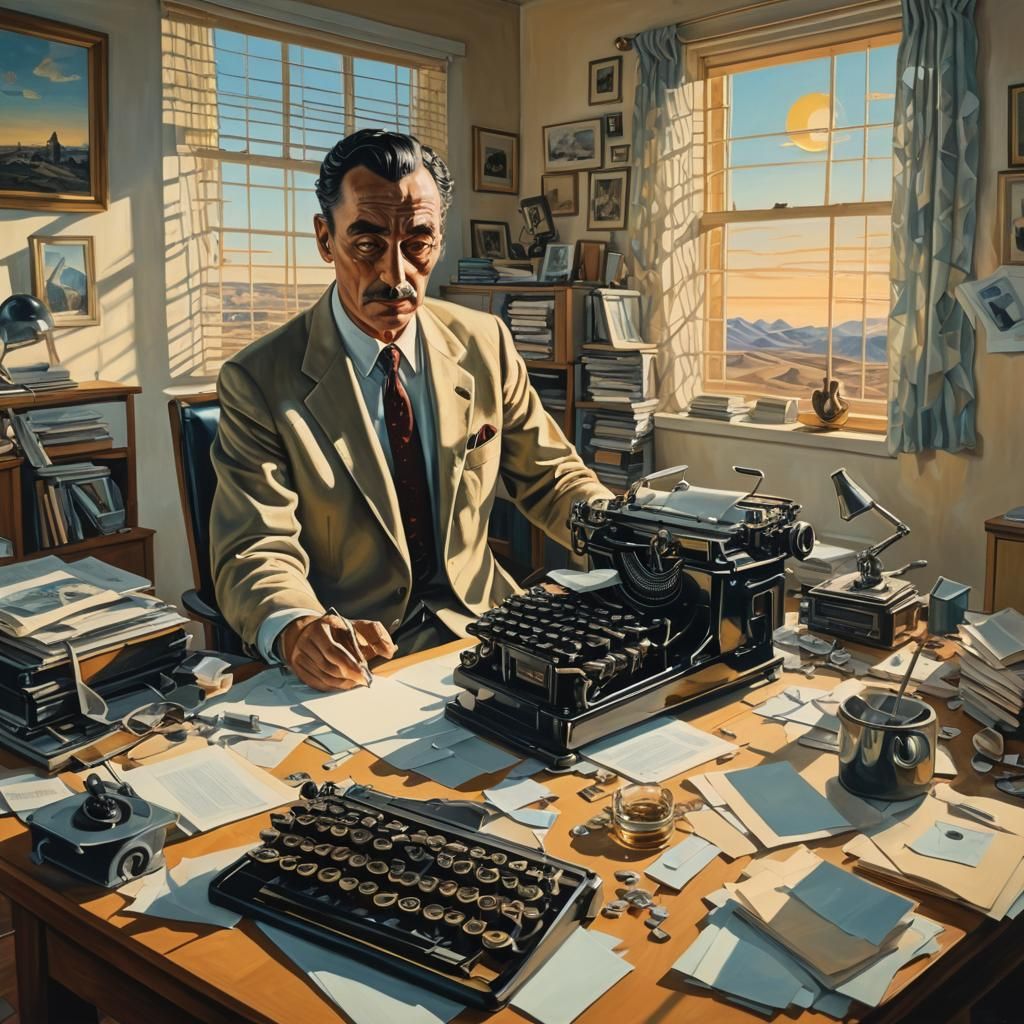 Surreal Office Scene in a Cubist Style