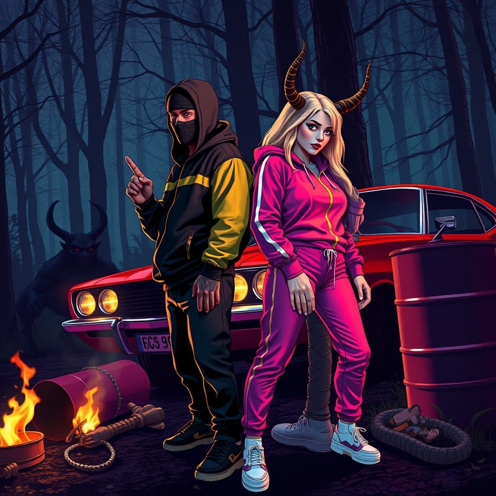 Rappers Confront Dark Forces in Neon-Lit Streets