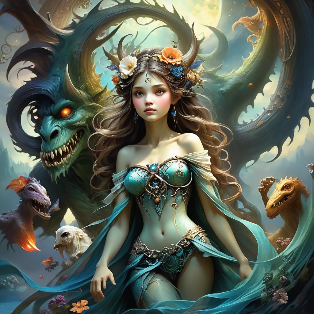 Dark Fantasy Monsters and Beauty in 3D Render