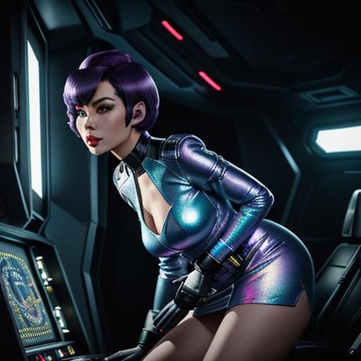 Space Alien Pinup in Retrofuturism Style