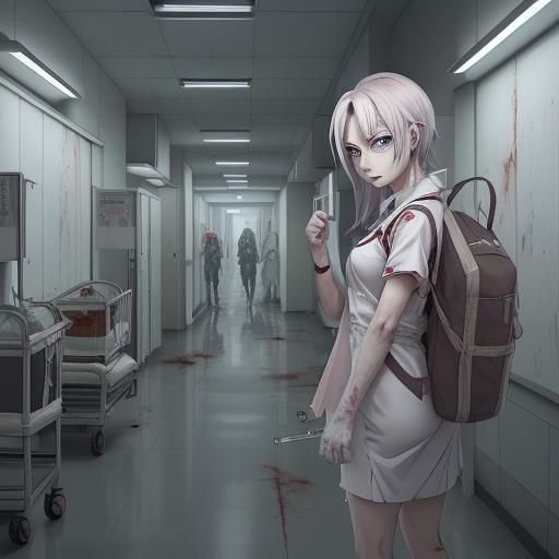Zombie Apocalypse Hospital in Anime Style