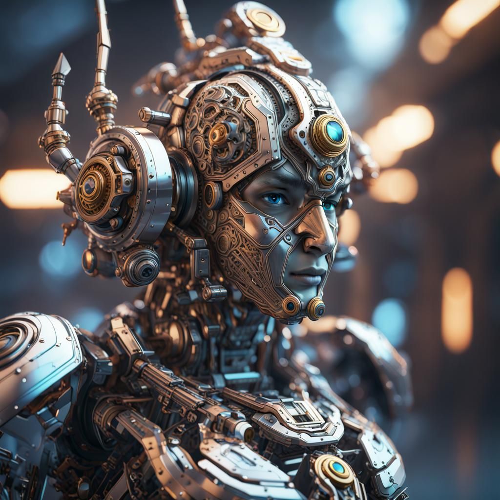 Futuristic Krishna with Intricate Mech Details