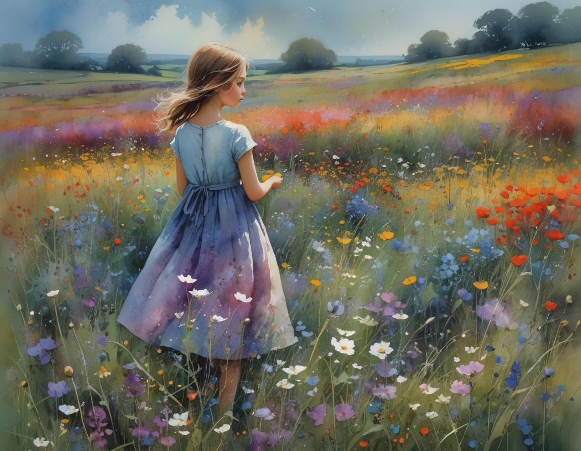 Girl in a Vibrant Floral Wonderland