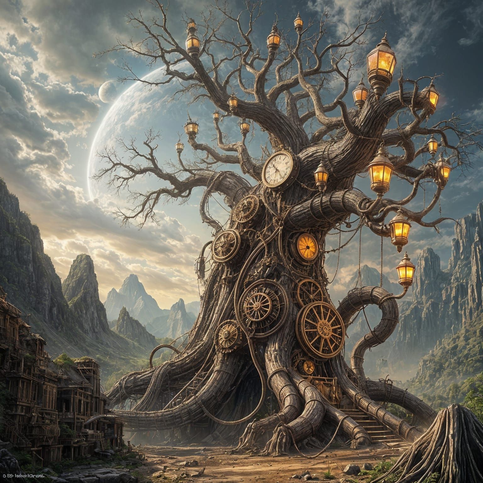 Giant Steampunk Tree Emerges from Planetary Surface