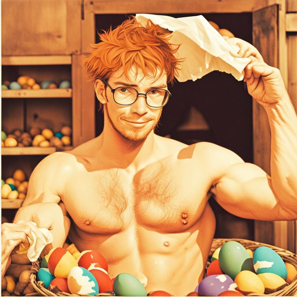 Retro Photo of Handsome Redhead Farmer at Easter