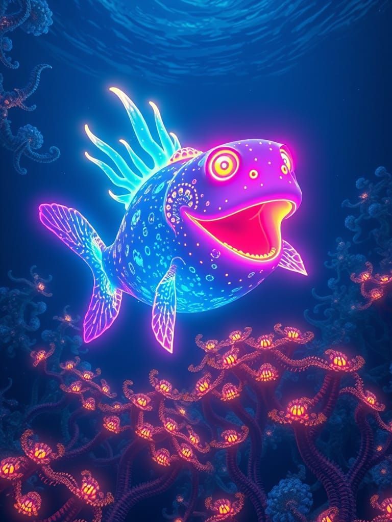 Bioluminescent Leopard Seal in a Futuristic Underwater World