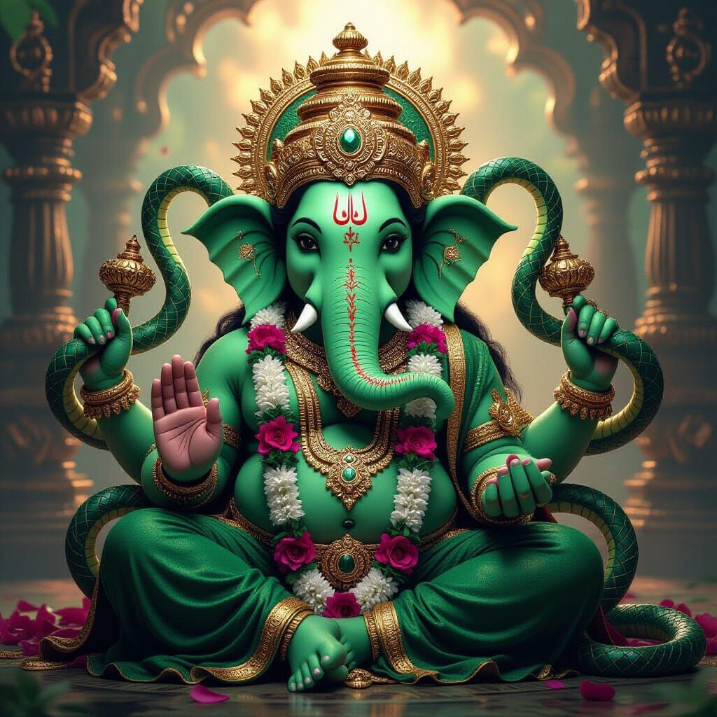 Ganesha with Serpents in Ultra-Realistic 8K Style