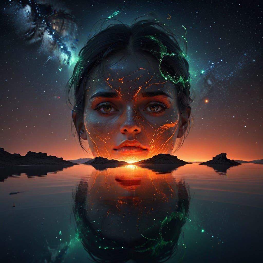 Girl Gazing at Earth from Space Art
