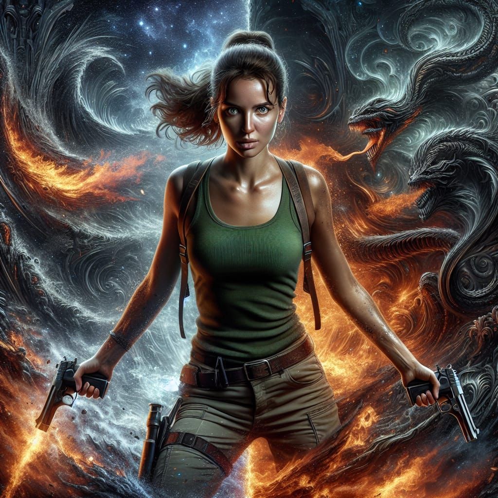 Adventurous Woman with Pistols in Epic Cinematic Style