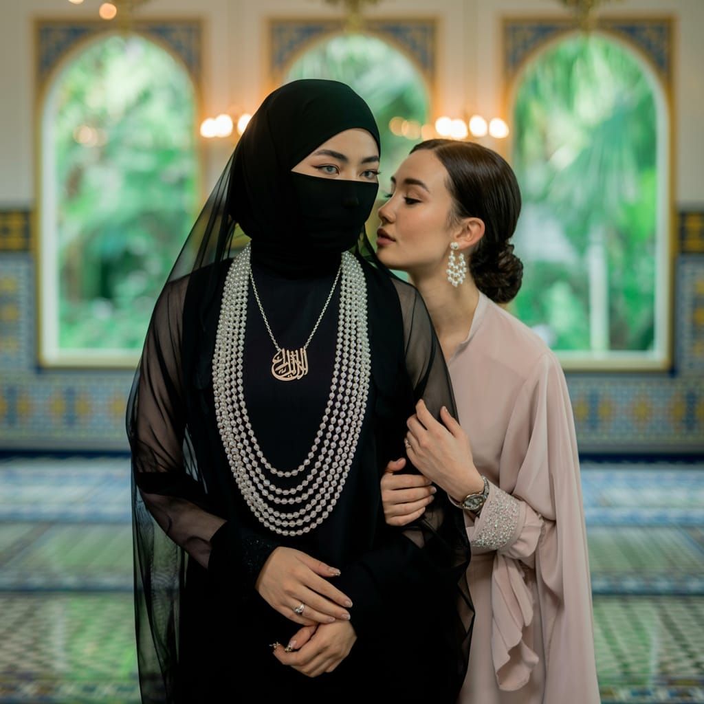 Photograph of Veiled Woman Kissing Bridesmaid