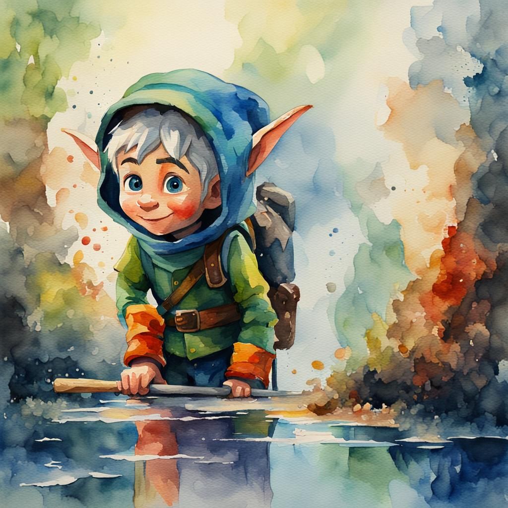 Pixar Elf in Watercolor with Thick Brushstrokes