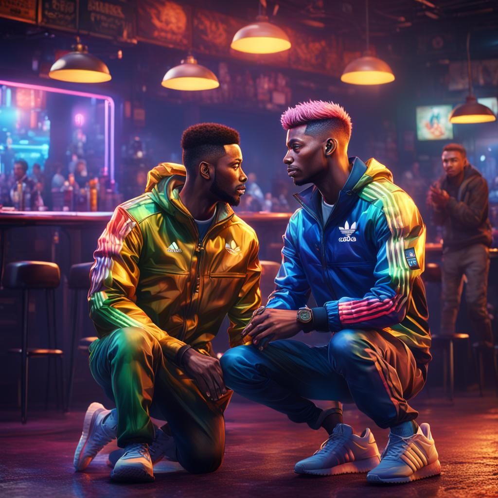 Gay Marriage Proposal in Modern Bar, Digital Art