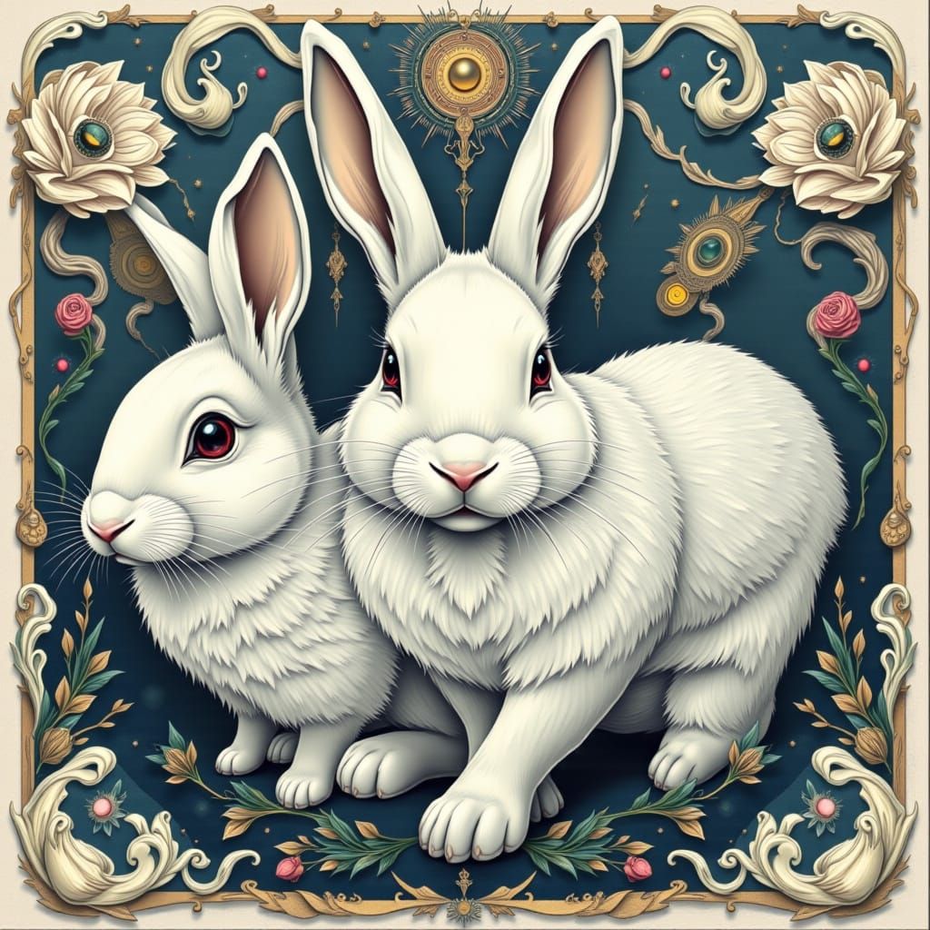 White Rabbit in Deco Surreal Style