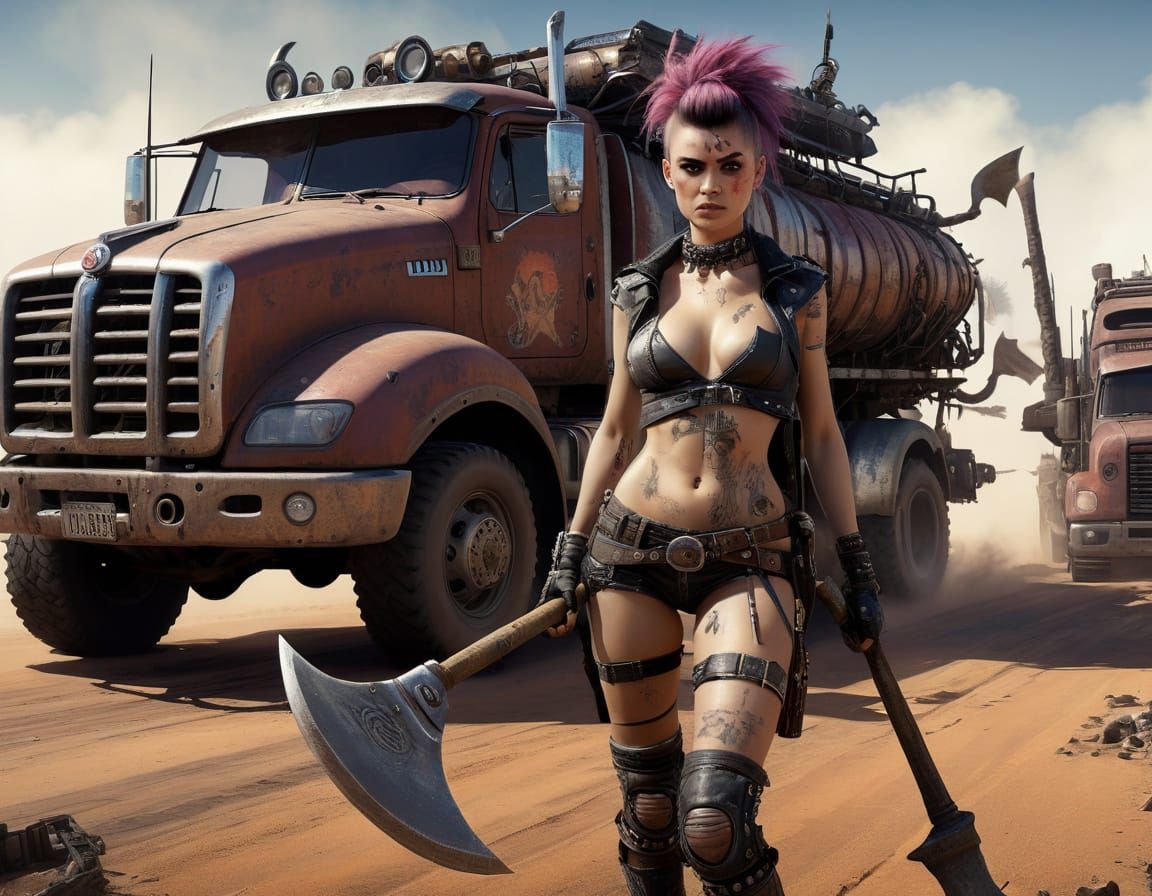 Punk Road Warrior with Double-Bladed Axe