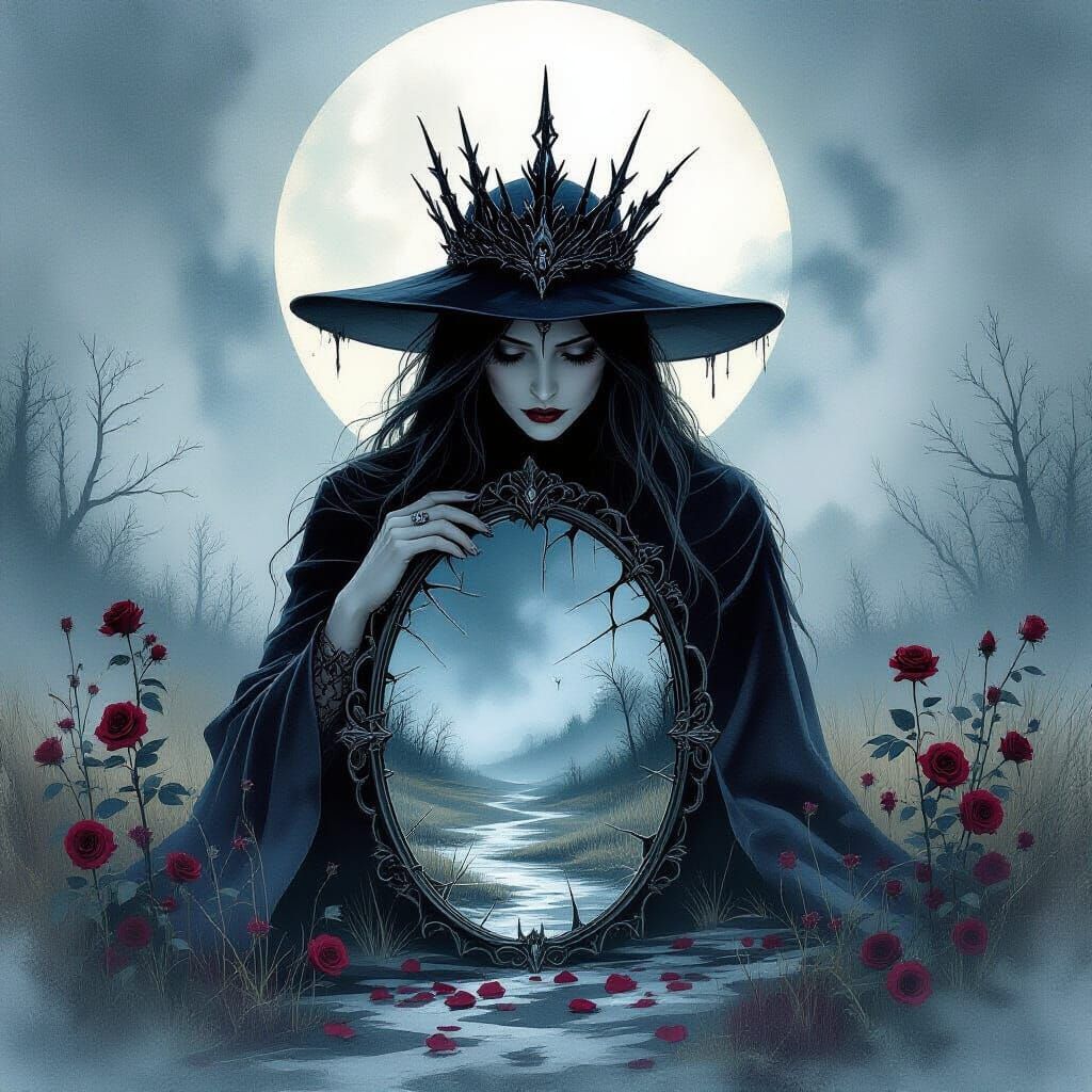 Solitary Witch in Dark Fantasy Concept Art Style