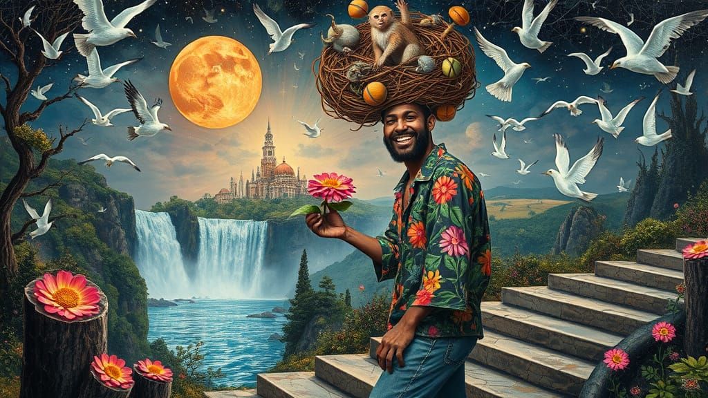 Surreal Floating City with Sacred Geometry Art