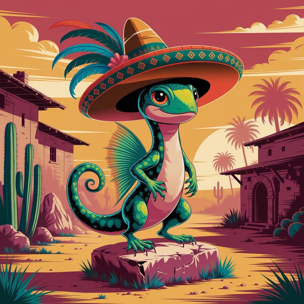 Geko in Sombrero at Sunset