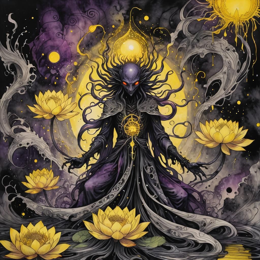 Eldritch Lotus Creature in 80s Anime Style