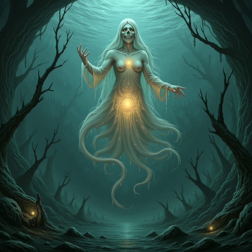 Gothic Ocean Abyss with Adorable Glowing Creature